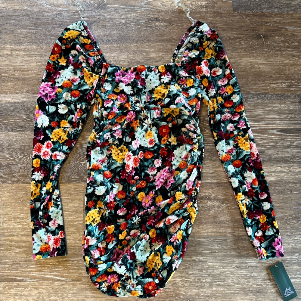 Floral Long Sleeve Velvet Dress